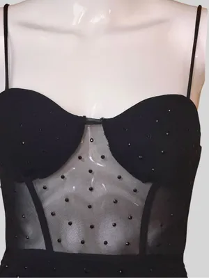 Black Sheer Mesh Bodice Ruched Mini Dress thumbnail 4