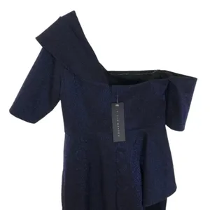 NWT Aidan Mattox Womens Size 6 Blue One Shoulder Metallic Maxi Dress Gown NEW thumbnail 5