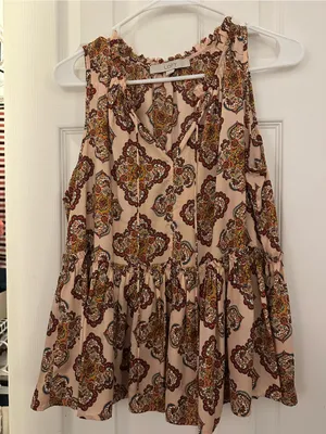LOFT Cream Pink Paisley Ruffled Sleeveless Peplum Top thumbnail 1