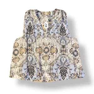 Free People Darcey Paisley V-Neck Swing‎ Blouse Womens Size S Blue Brown thumbnail 5
