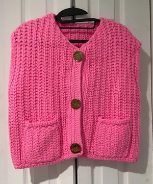 Buttoned Knit Sweater Pink Size M thumbnail 1