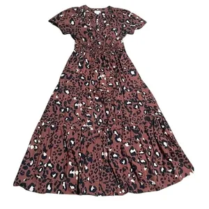 Anthropologie Somerset Maxi Dress Leopard Print Tiered Smocked Rust Brown Medium thumbnail 3