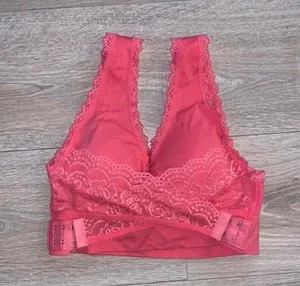 Pink lace Criss cross back lightly padded bra small thumbnail 2