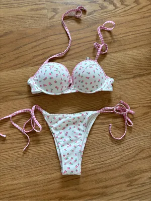 Frankie's Bikinis White Bikini with Pink Floral Print thumbnail 1