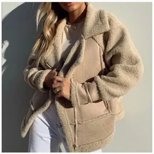 Princess Polly Women's Beige Tan Sherpa Faux Suede Teddy Moto Coat Jacket Size S thumbnail 5