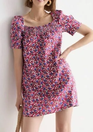 J.Crew Afternoon Linen Dress in Berry Floral Size Medium thumbnail 1