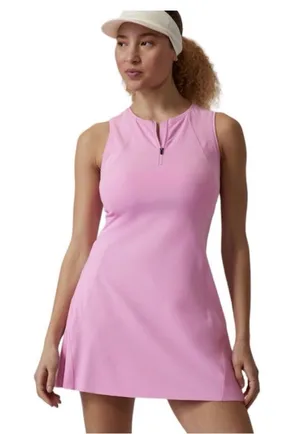 Athleta Ace Pink Tennis Dress 1/4 Zip Athletic Sleeveless Preppy Sporty M thumbnail 1
