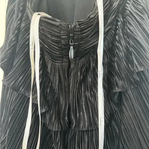 Lulus Beauty Icon Black Satin Pleated Tiered Lace-Up Maxi Dress thumbnail 6