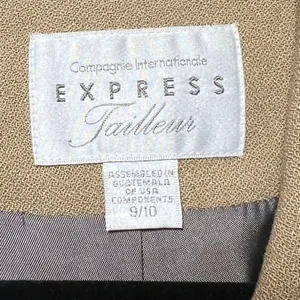 Express Vintage‎ 90s 3 Piece Suit Set 9/10 Camel Tan Wool Blend Blazer Pant Skirt Lined thumbnail 2