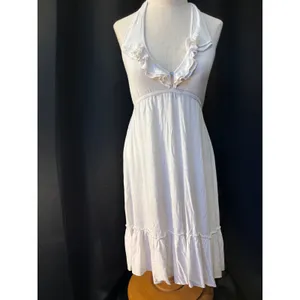 Elan White Halter Dress‎ Ruffle V-Neck Empire Waist Tiered Hem MD-522 Large thumbnail 2