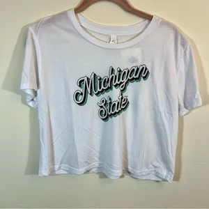 Bella Canvas White Michigan State Crop‎ Top Medium NWT thumbnail 1