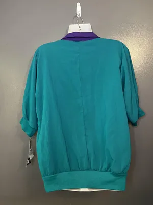 Vintage Season The Ticket Blouse Womens Large Jade Paisley Made USA 80s thumbnail 4