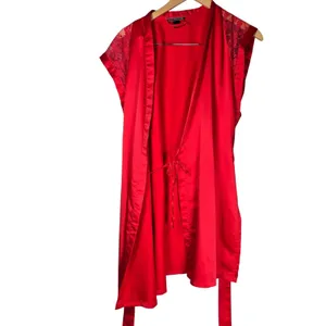 Victoria's Secret‎ Red Satin Lace Short Sleeve Kimono Robe M Boudoir Sexy thumbnail 6