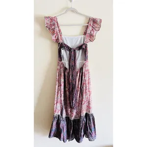 Haute Hippie Maxi Dress‎ Boho Flutter Sleeve Cotton Flounce Hem Floral Sz 12 thumbnail 2