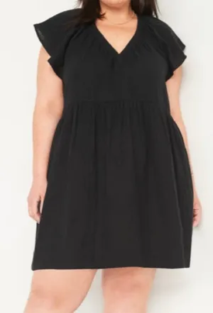 Old Navy NWT Black V-Neck Flutter Short Sleeve Mini/Midi Dress thumbnail 1