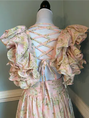 Romantic Pink Floral Maxi Dress with Puff Sleeves size 2 thumbnail 4