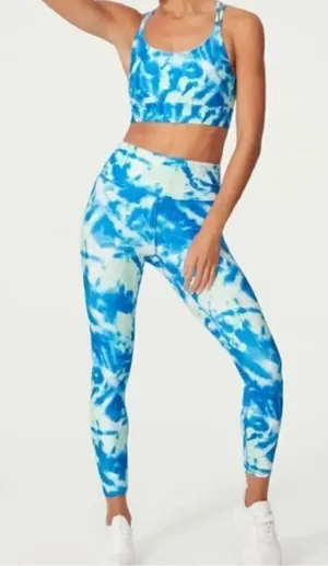 Wildfox Sweat Tie Dye Two Piece Set Sports Bra Leggings Blue Green Womens Medium thumbnail 1