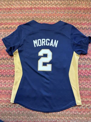 MORGAN #2 Majestic Brewers BASEBALL Navy & Gold Button-Up Jersey thumbnail 2