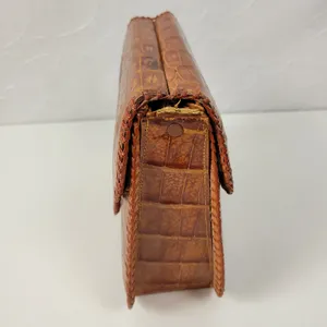 Vintage Womens Genuine Alligator Skin Leather Clutch Purse Cognac Brown Handmade thumbnail 9