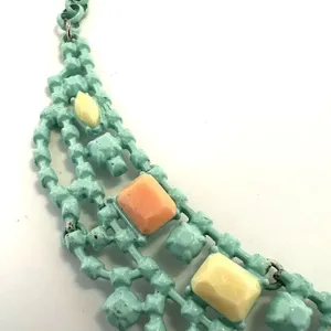 Blue metal orange yellow bib necklace thumbnail 9