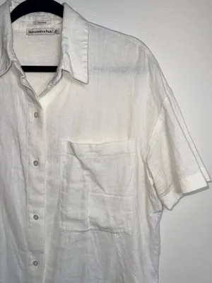 Abercrombie & Fitch Linen Blend Oversized Shirt Ivory White Button Down thumbnail 3