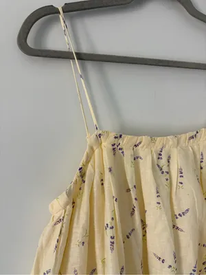 H&M Wildflower Linen Blend Sleeveless Square Neck Maxi Dress Butter Yellow M thumbnail 3