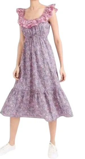 J.Crew Womens Liberty‎ Floral Mixed Print Tiered Ruffle Midi Dress Size Large thumbnail 1