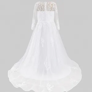 Lace Tulle Wedding Dress Women's 18W White Long Sleeve A-Line Gown Bridal EUC thumbnail 2