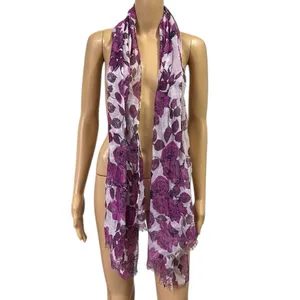 Source Unknown Purple Floral Semi Sheer Long Scarf Wrap Sarong Cover Up 71 x 22.5 inches thumbnail 2