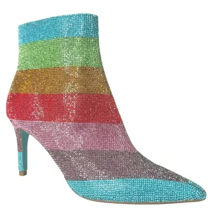 Betsey Johnson EMMY Rhinestone Ankle Boots Rainbow 8M Colorful Sparkle Stiletto‎ thumbnail 1