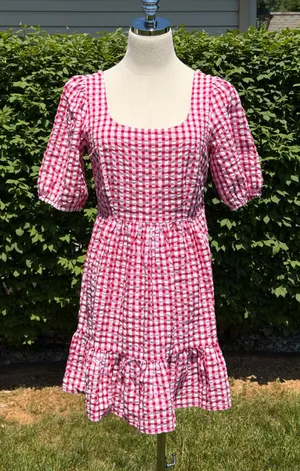 NEW LOFT Red‎ Gingham Tie Back Puff Sleeve Cottagecore Picnic Dress Outdoor Farm thumbnail 1