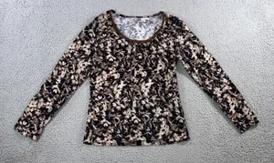 St. John's Bay Floral Cottagecore Top Small Brown‎ Scoop Neck Cotton Earthy Neutral Classic L/S thumbnail 1