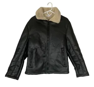 Zara womens large faux leather faux sheapling jacket pleather coat cold thumbnail 1
