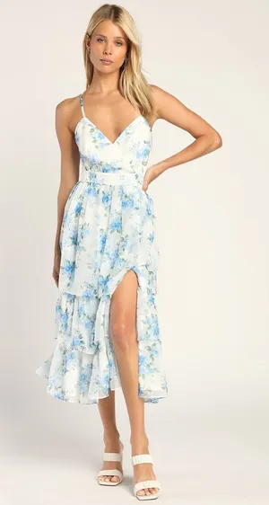Lulus Cultivate Crushes White Floral Midi Dress XS Fairycore Wedding thumbnail 1