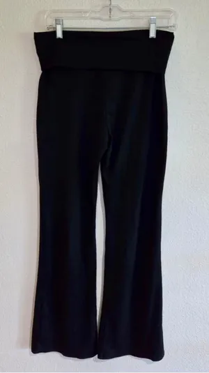 Women’s Foldover High Waist Flare Yoga Lounge Pants Wide Leg Solid Black L W-226 thumbnail 1