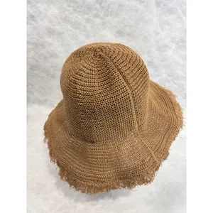 Womens‎ Brown Woven Paper Straw Sun Hat with Frayed Edge and Sunflowers thumbnail 3