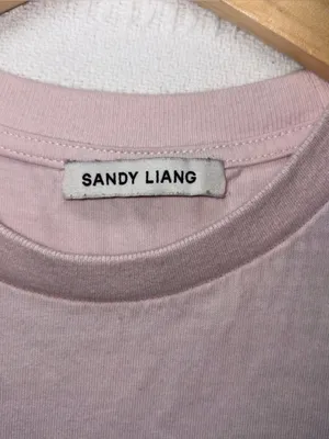 Sandy Liang Womens Y2K Crop Logo Baby Cotton Tee Size S Rhinestones Designe thumbnail 4