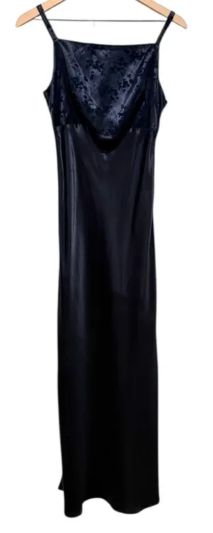 Vtg Y2K‎ Rampage Dark Blue Satin Maxi Slip Dress Sz 7 Whimsigoth Glitter USA 90s thumbnail 1