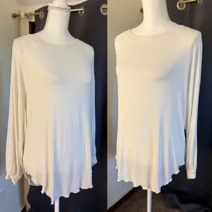 Free People Ivory Twist Back Ribbed Long Sleeve Top XS Oversized Boho‎ thumbnail 6