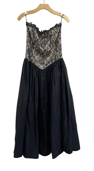 Vintage‎ Gunne Sax Jessica McClintock Black Sequin Corset Midi Dress Strapless thumbnail 1