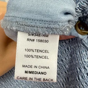 Love Tree Blue Tencel Smocked Wide Leg Jumpsuit Womens Medium 3487RM Pocketed thumbnail 6
