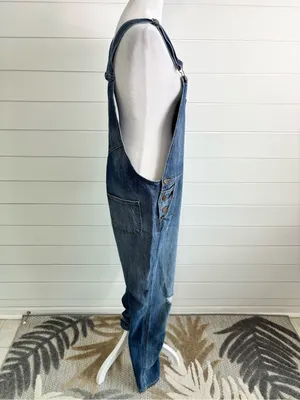 Ann Taylor Loft Distressed Blue Jean Denim Overalls Size L thumbnail 2
