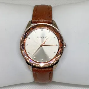 Anne Klein Ellen Tracy women silver brown tone watch 34mm quartz analog leather running thumbnail 1