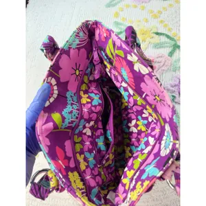 Vera Bradley Purple Floral Quilted Cotton‎ Shoulder Bag Butterfly Print Tote thumbnail 8