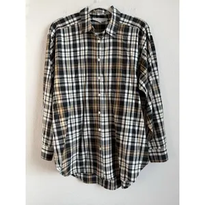 LOFT Womens M Plaid Button Front Shirt Long Sleeve Autumn Fall Cream Brown Black thumbnail 8
