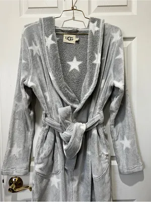UGG Miranda Robe Grey/White Stars Hooded Cozy Fleece Plush Long Sleeve thumbnail 3