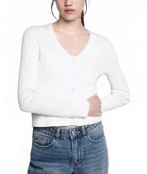 Mango Cotton Blend Button Knit Cardigan Mili Off White Size Medium thumbnail 1