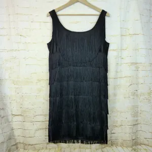 California Costume Fashion Flapper Fringe Dress Women XL Black Headband Necklace thumbnail 11