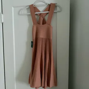 Express women’s Peach Halter Neck Cross Front shimmer Sweater Dress XSmall nwt thumbnail 5