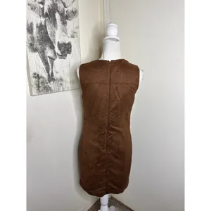 Vintage Mossimo Faux Suede Mini Shift Dress Brown V-Neck Pockets S/P Boho Earthy thumbnail 3